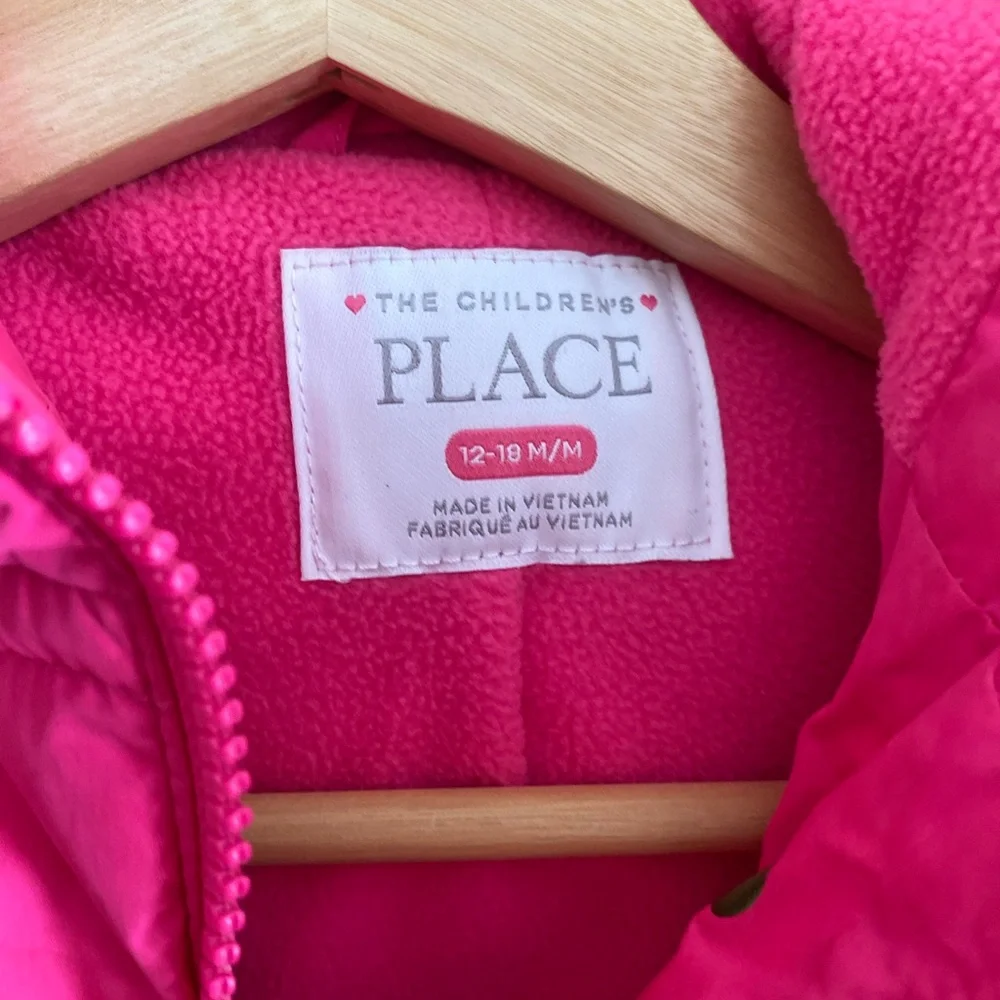 The Children's Place Pink Jacket Girl Size 12-18 Months Hearts Hooded‎ Coat